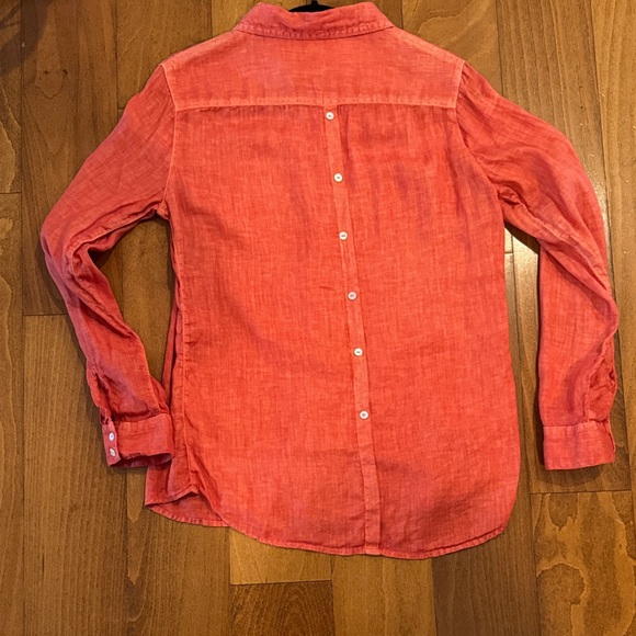 Sigrid Olsen Women's Coral Orange Shirt With Back Button Detail 100% linen - Picture 3 of 3
